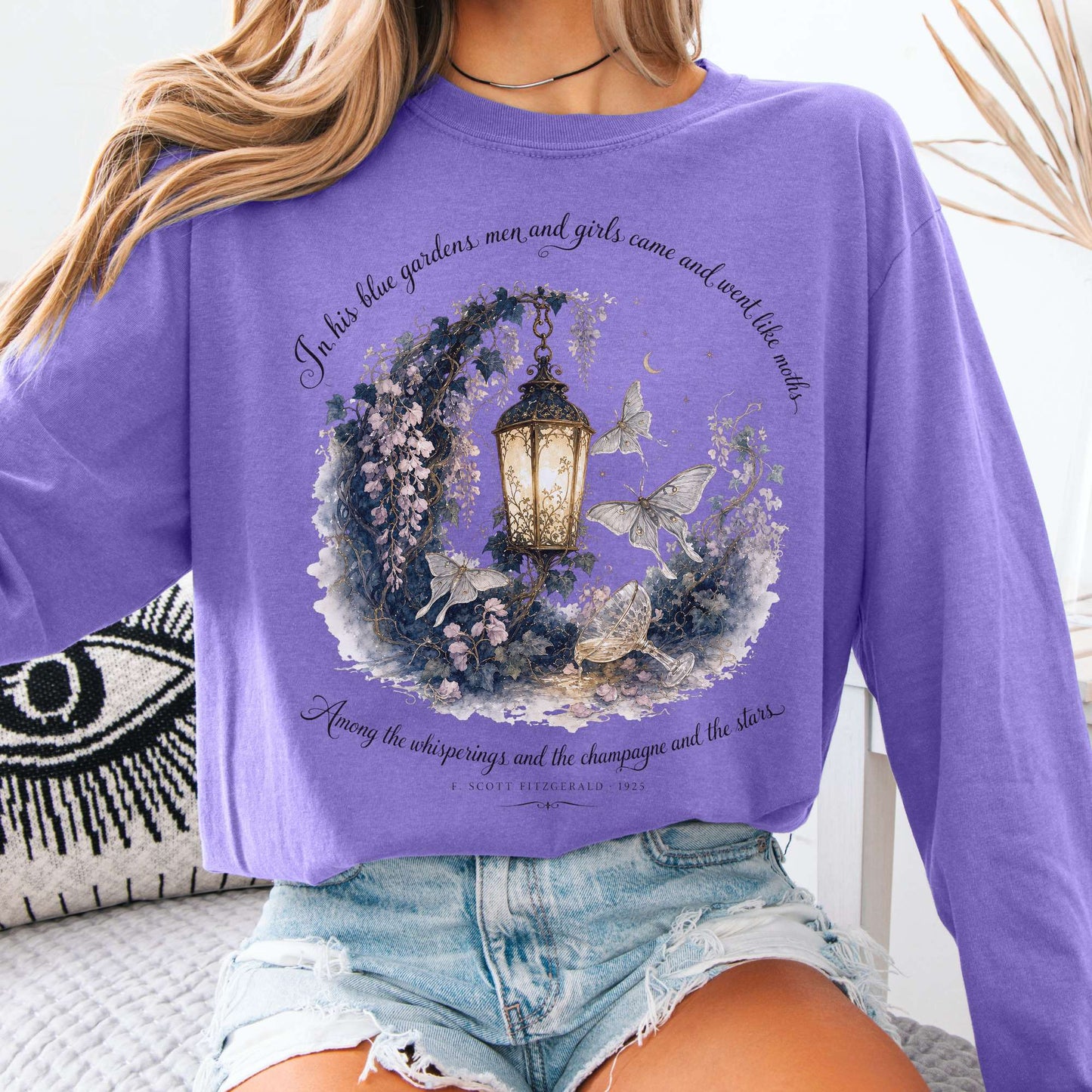 Long-sleeve Violet / S In His Blue Gardens The Great Gatsby Literary Long Sleeve The Mystic Eden