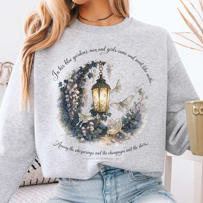 Sweatshirt Ash / S In His Blue Gardens The Great Gatsby Literary Crewneck Sweatshirt The Mystic Eden
