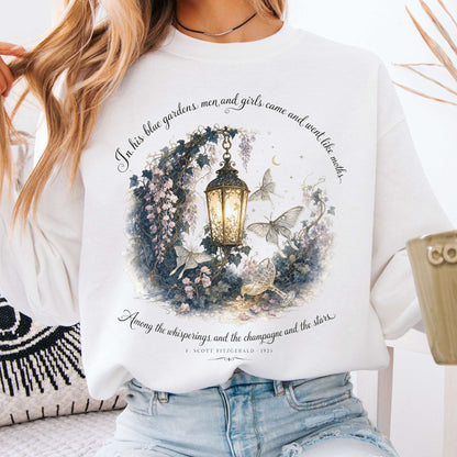 Sweatshirt White / S In His Blue Gardens The Great Gatsby Literary Crewneck Sweatshirt The Mystic Eden