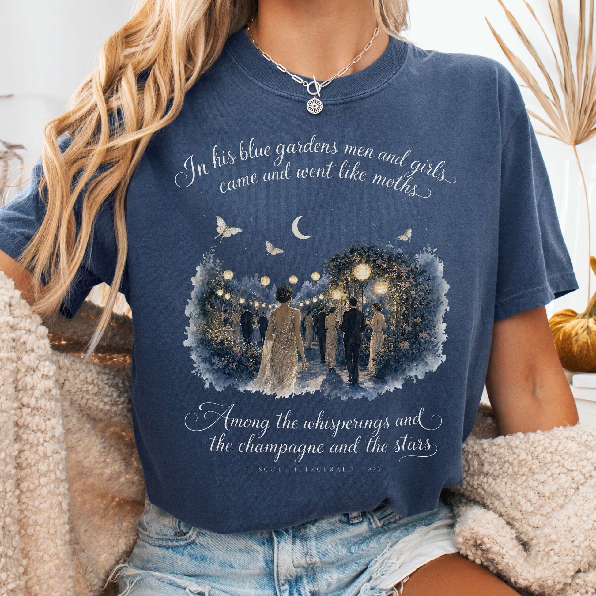 T-Shirt Denim / S Among the Whisperings The Great Gatsby Fitzgerald Literary T-Shirt The Mystic Eden