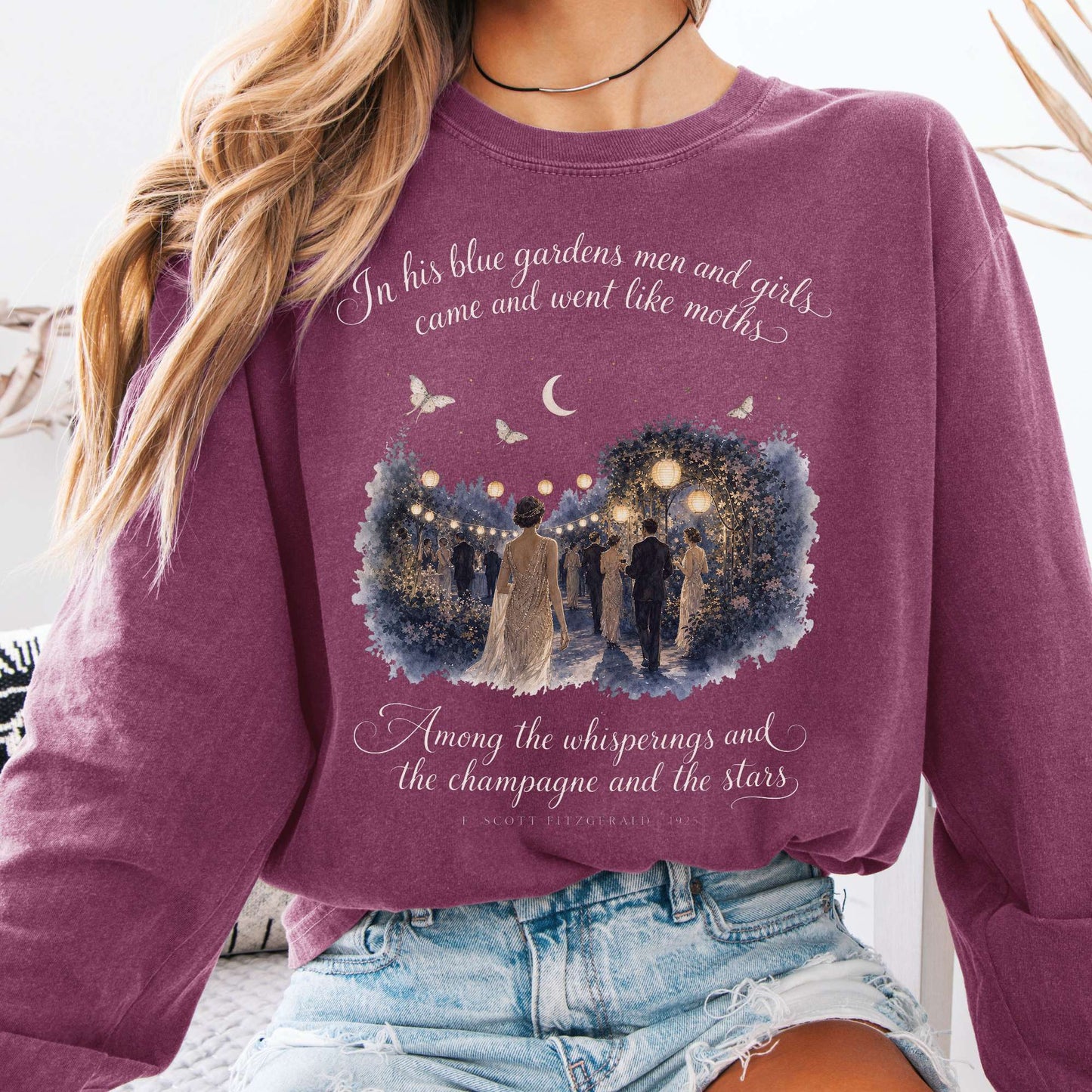 Long-sleeve Berry / S Among the Whisperings The Great Gatsby Fitzgerald Literary Long Sleeve The Mystic Eden