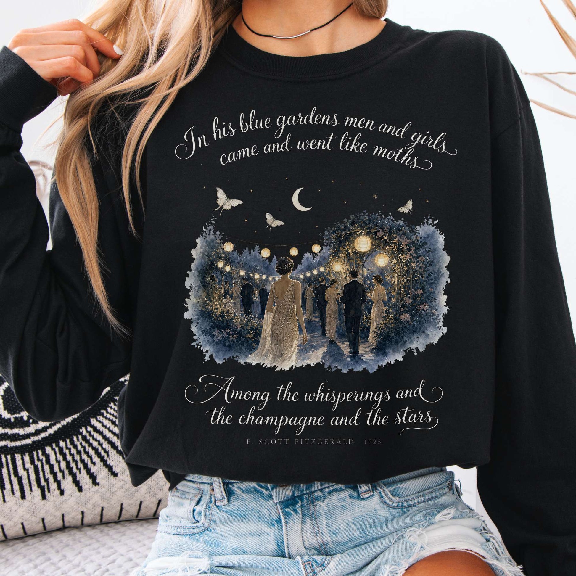 Long-sleeve Black / S Among the Whisperings The Great Gatsby Fitzgerald Literary Long Sleeve The Mystic Eden