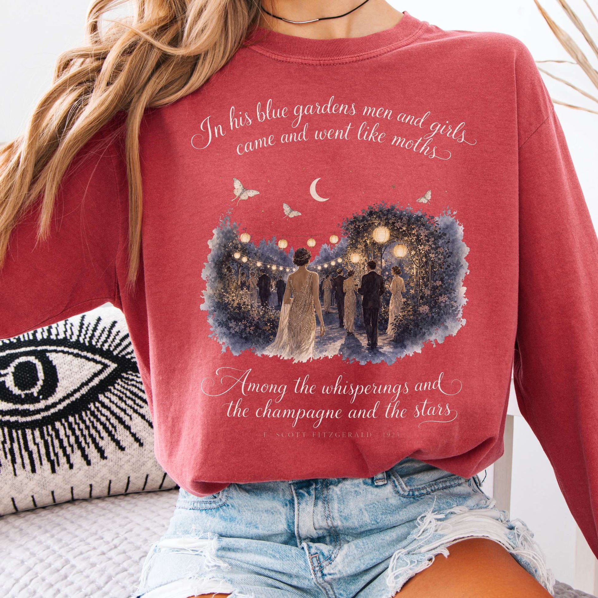 Long-sleeve Crimson / S Among the Whisperings The Great Gatsby Fitzgerald Literary Long Sleeve The Mystic Eden