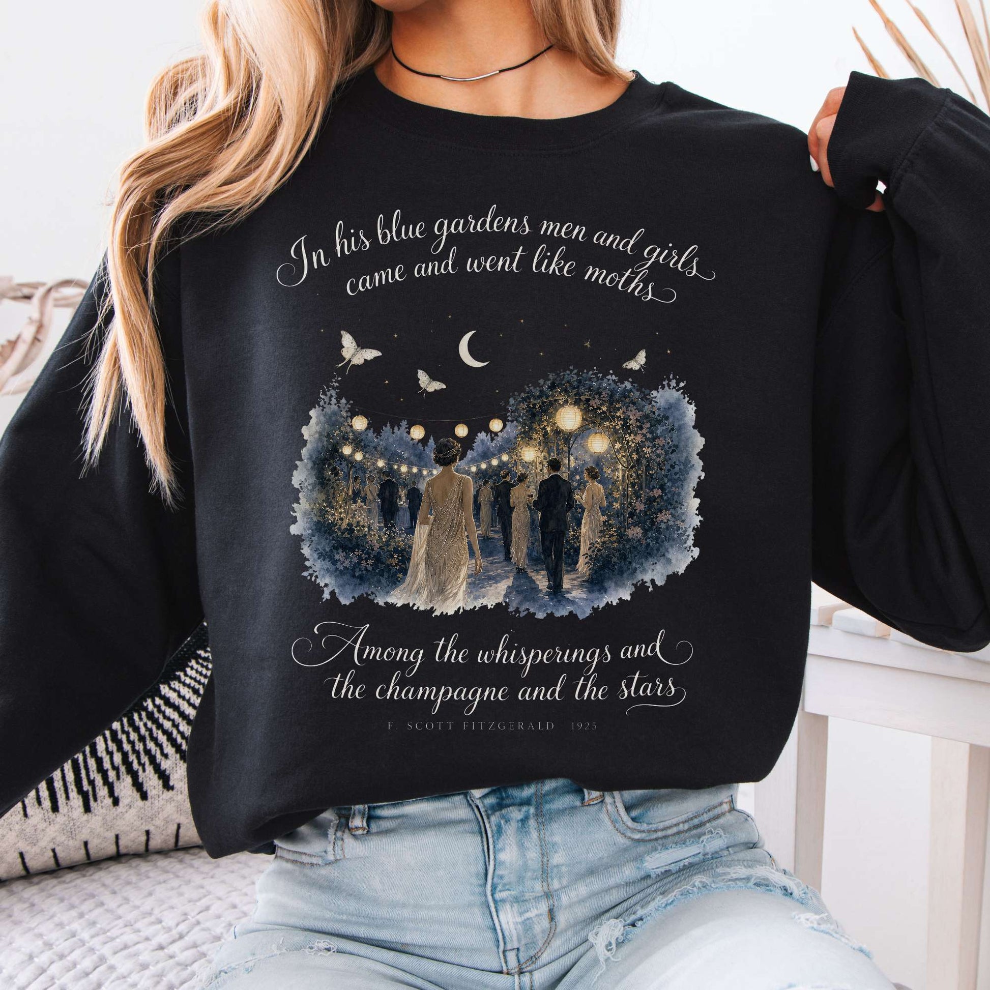 Sweatshirt Black / S Among the Whisperings The Great Gatsby Fitzgerald Literary Crewneck Sweatshirt The Mystic Eden