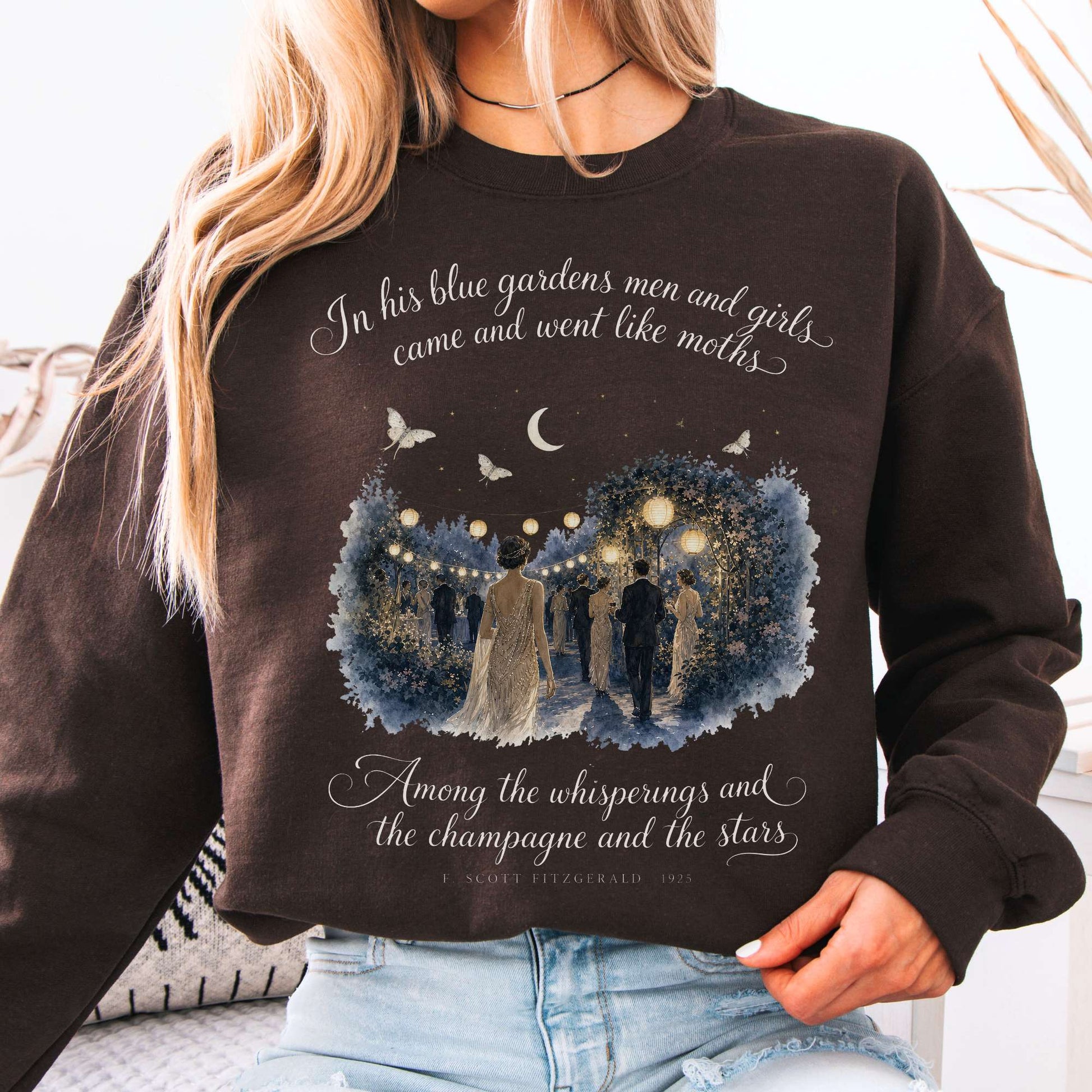 Sweatshirt Dark Chocolate / S Among the Whisperings The Great Gatsby Fitzgerald Literary Crewneck Sweatshirt The Mystic Eden