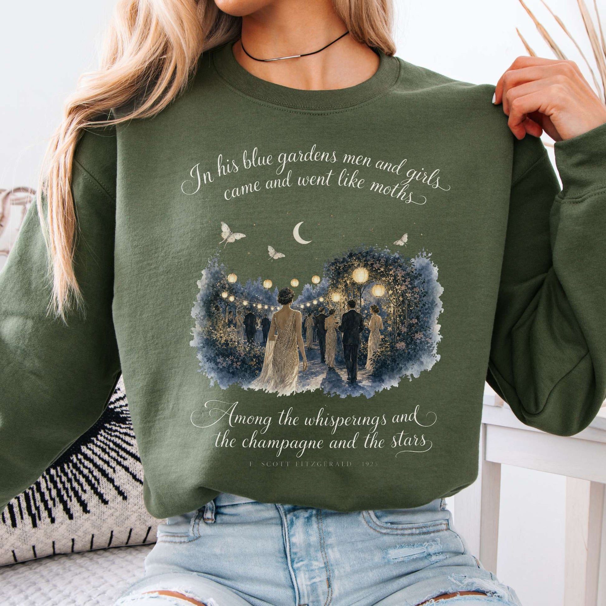 Sweatshirt Military Green / S Among the Whisperings The Great Gatsby Fitzgerald Literary Crewneck Sweatshirt The Mystic Eden