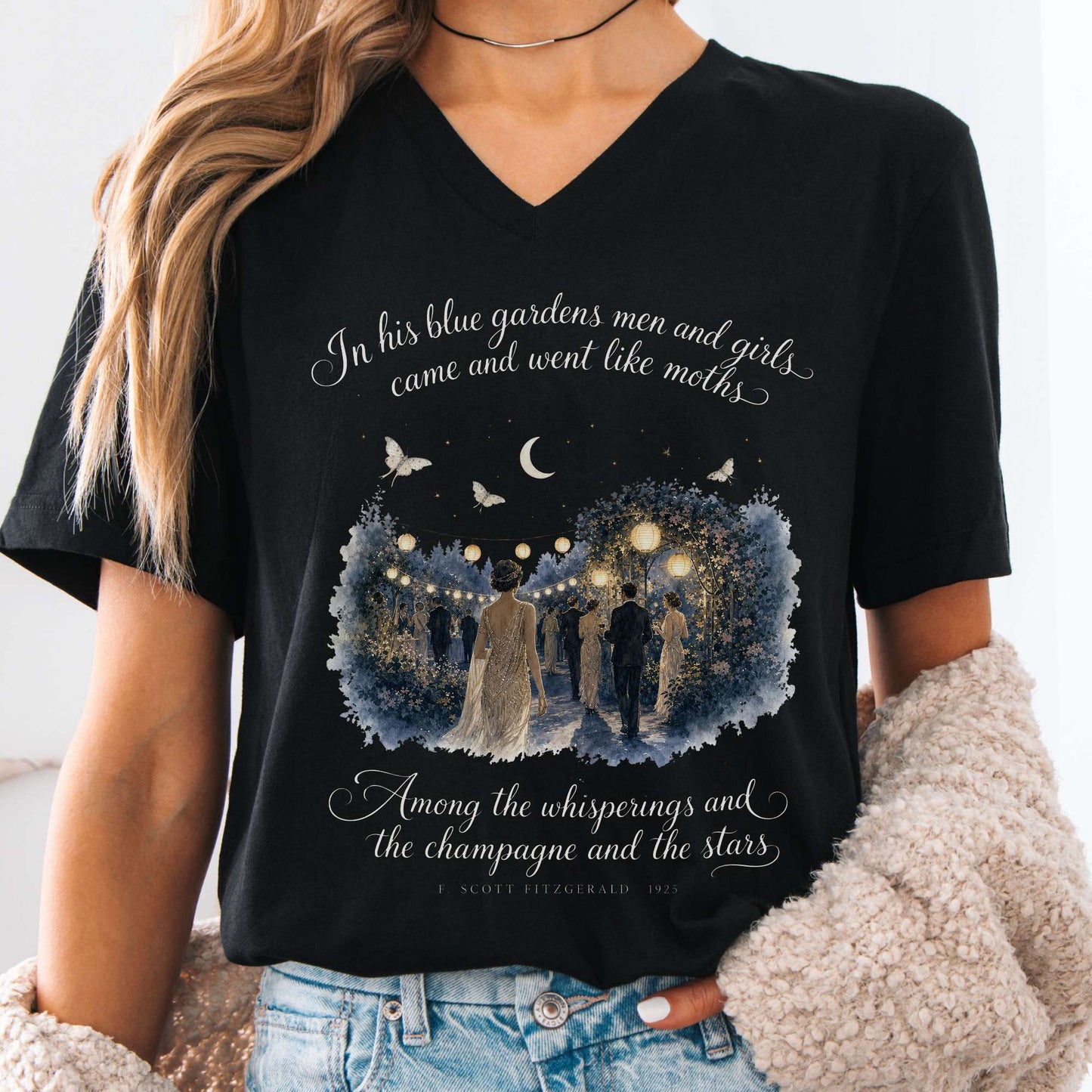 V-neck Black / S Among the Whisperings The Great Gatsby Fitzgerald Literary V-Neck The Mystic Eden