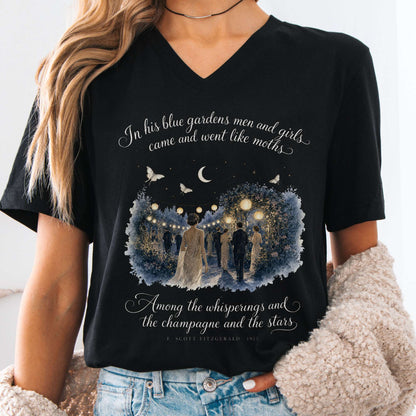 V-neck Black / S Among the Whisperings The Great Gatsby Fitzgerald Literary V-Neck The Mystic Eden