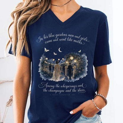 V-neck Navy / S Among the Whisperings The Great Gatsby Fitzgerald Literary V-Neck The Mystic Eden