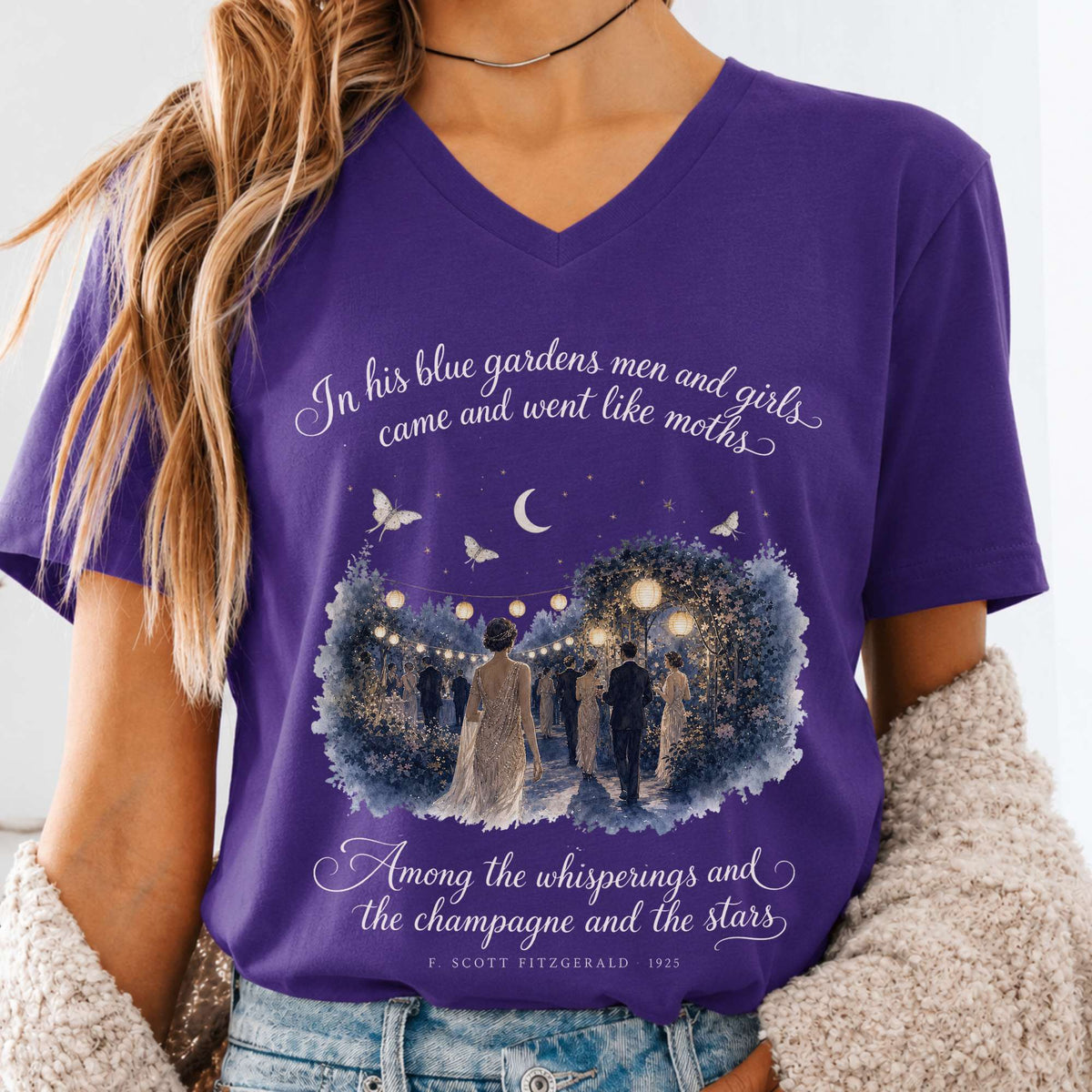 Among the Whisperings The Great Gatsby Fitzgerald Literary V-Neck
