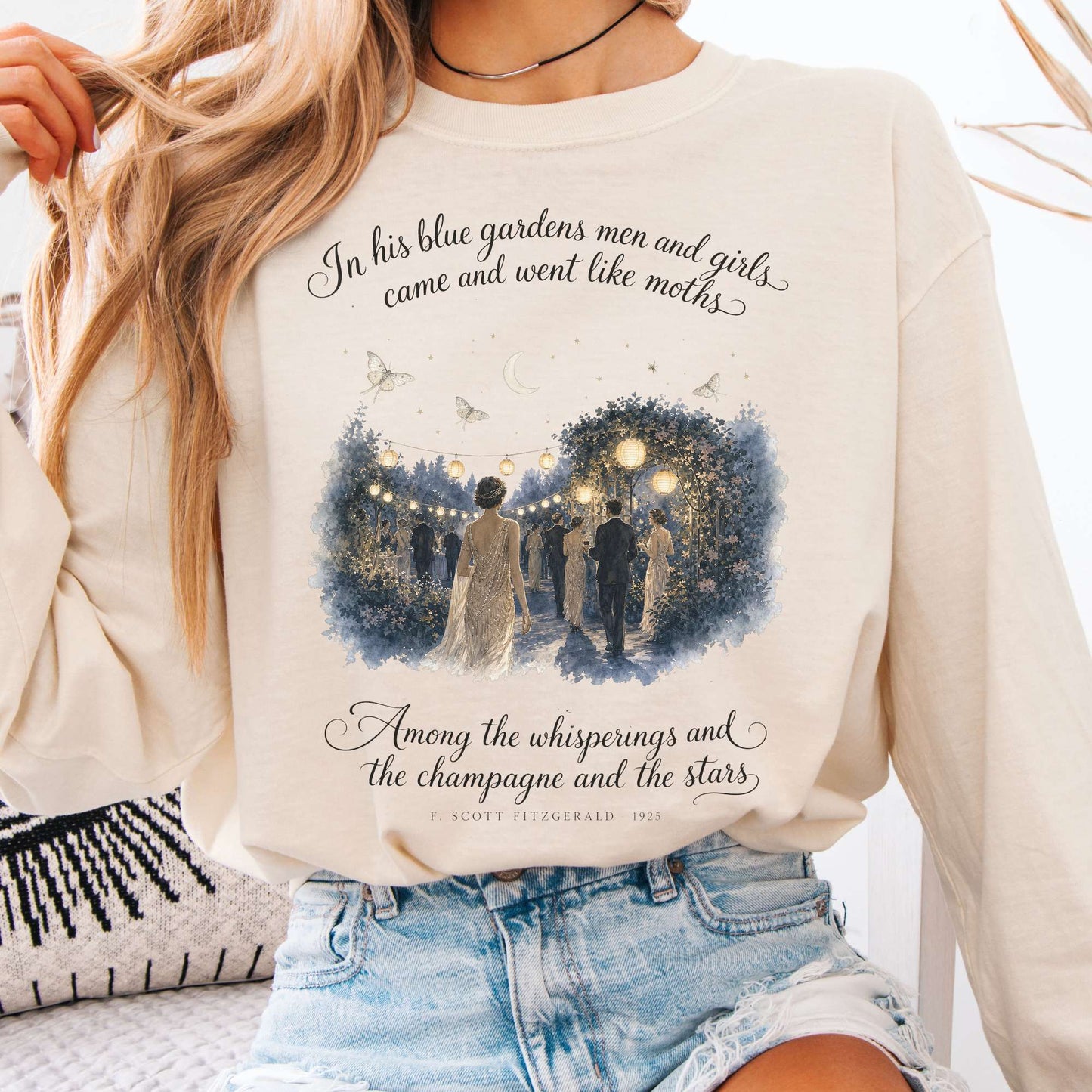 Long-sleeve Ivory / S Among the Whisperings The Great Gatsby Fitzgerald Literary Long Sleeve The Mystic Eden