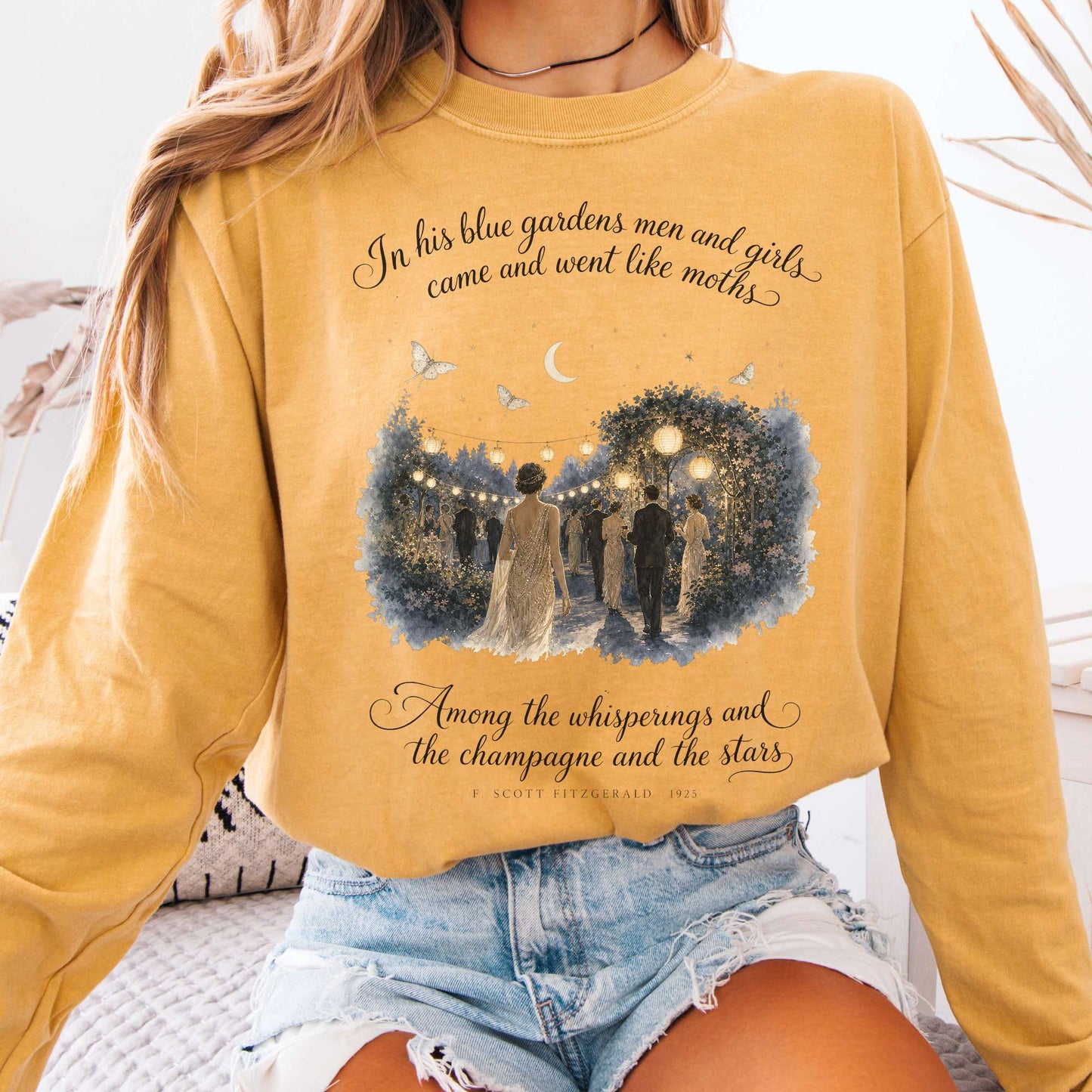 Long-sleeve Mustard / S Among the Whisperings The Great Gatsby Fitzgerald Literary Long Sleeve The Mystic Eden