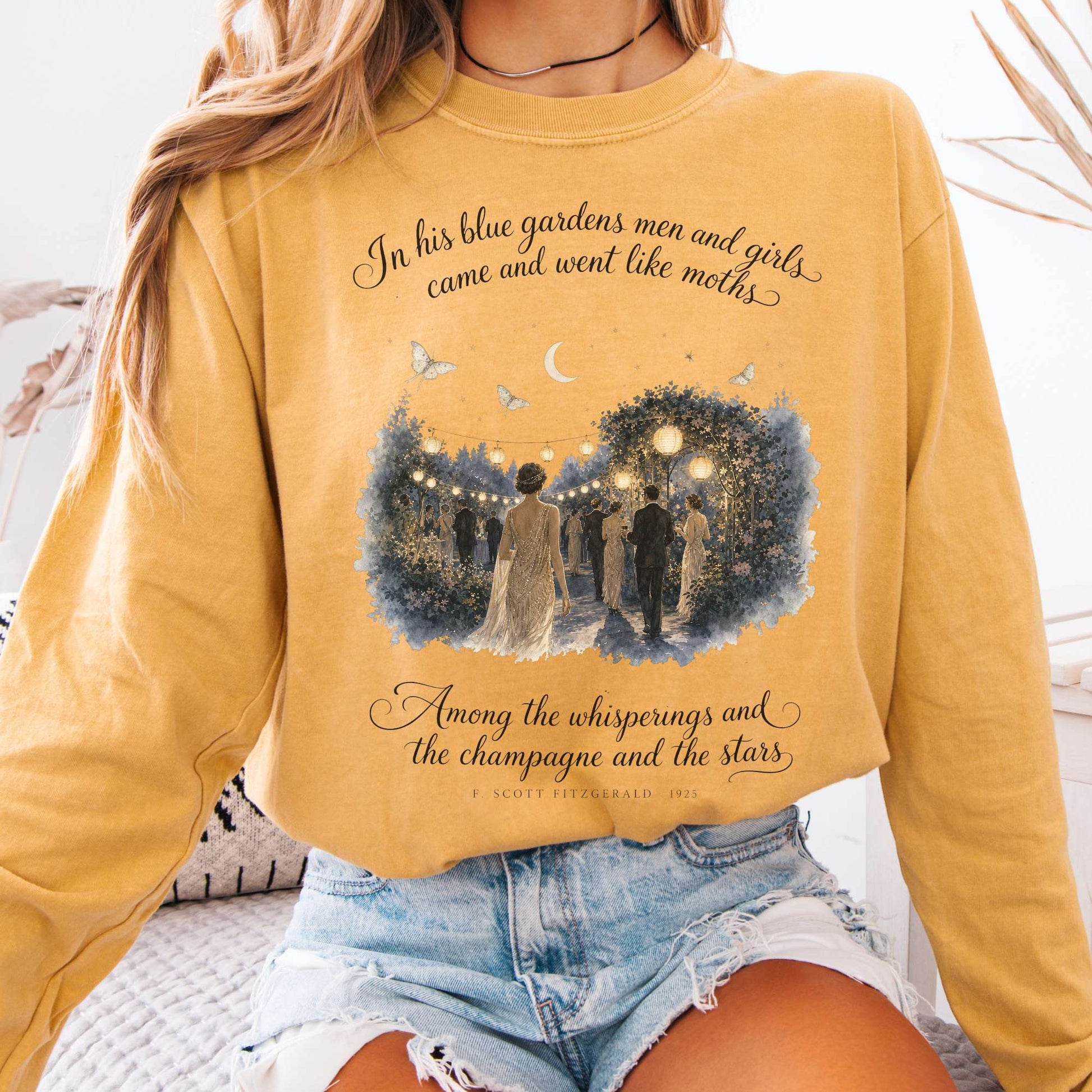 Long-sleeve Mustard / S Among the Whisperings The Great Gatsby Fitzgerald Literary Long Sleeve The Mystic Eden