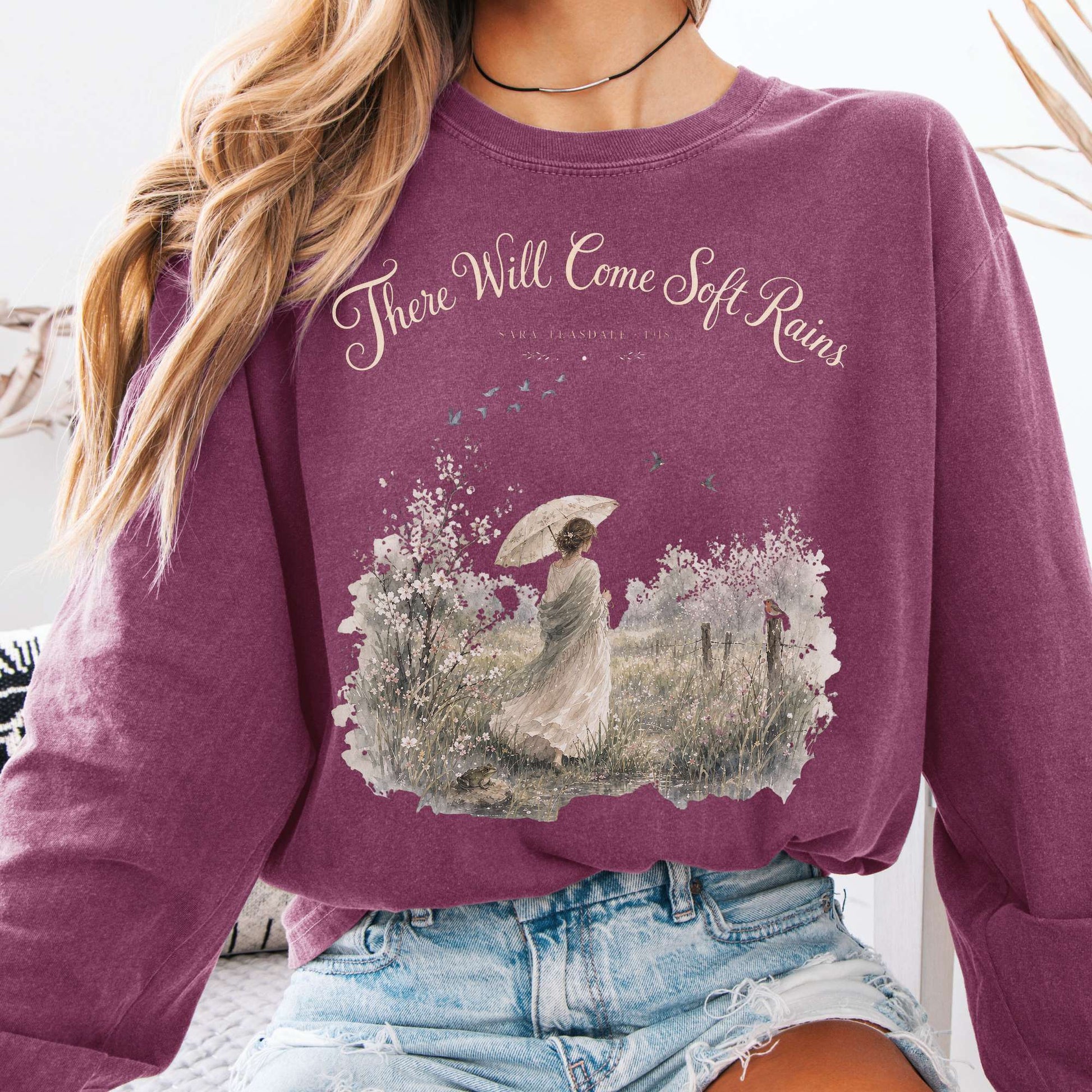 Long-sleeve Berry / S There Will Come Soft Rains Sara Teasdale Literary Long Sleeve The Mystic Eden