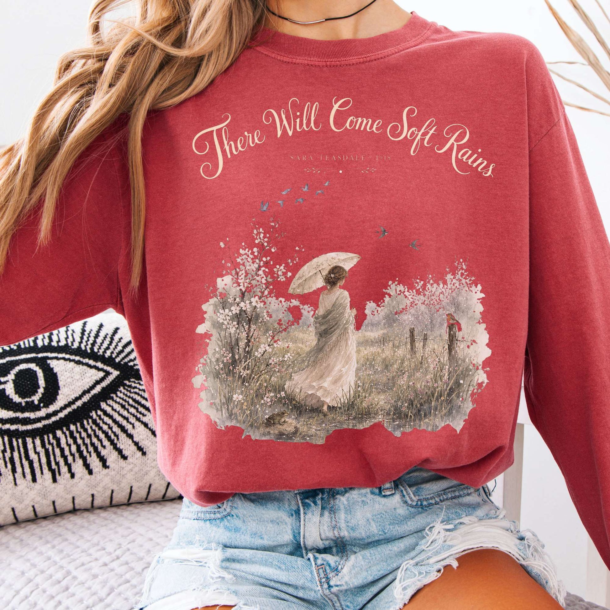 Long-sleeve Crimson / S There Will Come Soft Rains Sara Teasdale Literary Long Sleeve The Mystic Eden