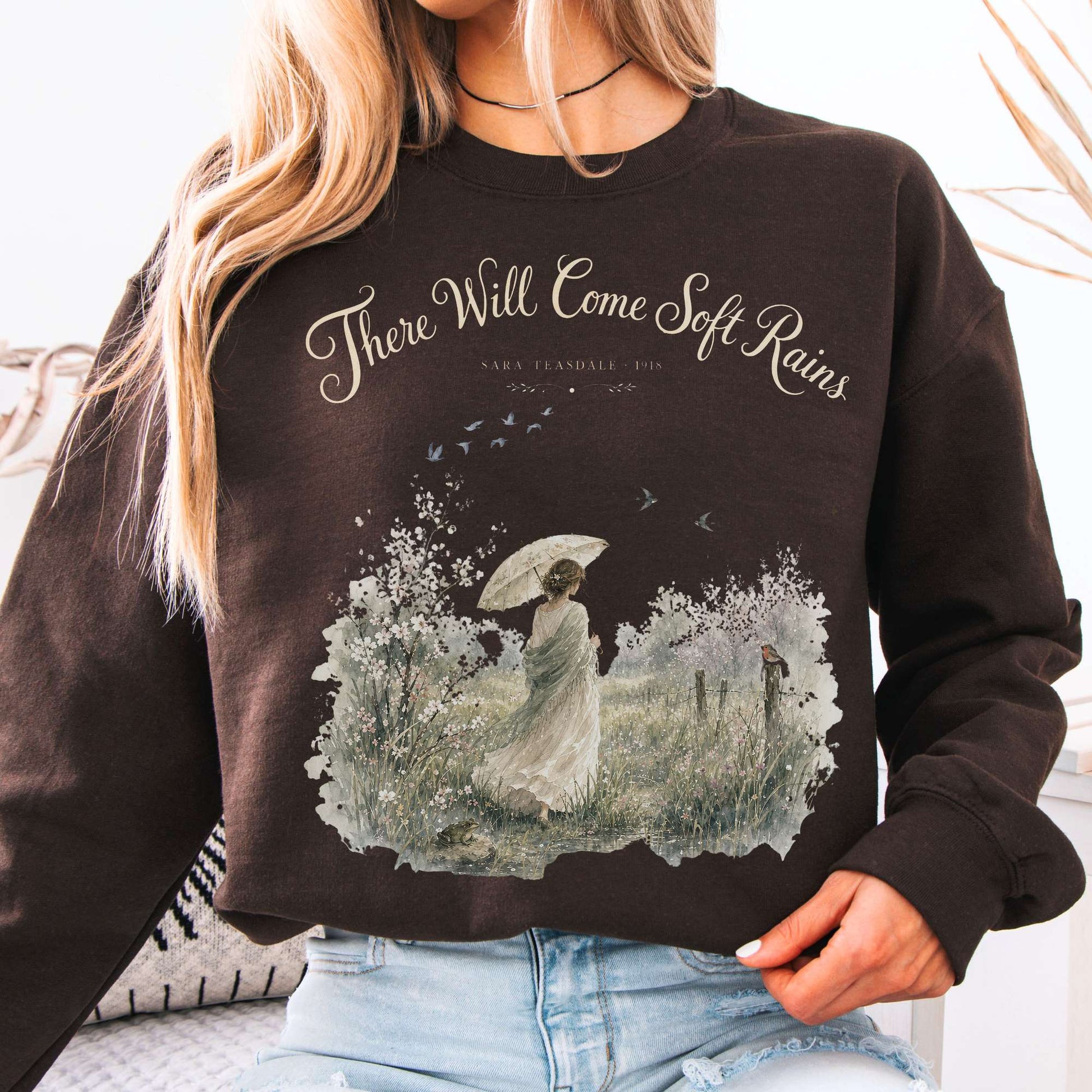 Sweatshirt Dark Chocolate / S There Will Come Soft Rains Sara Teasdale Literary Crewneck Sweatshirt The Mystic Eden