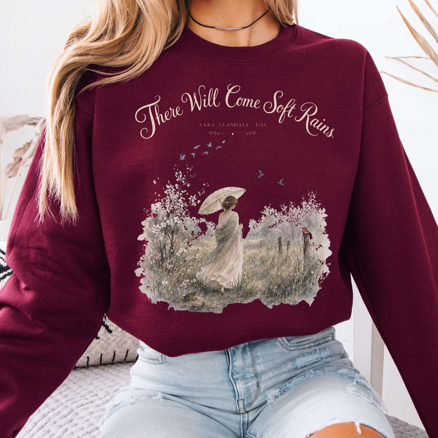 Sweatshirt Maroon / S There Will Come Soft Rains Sara Teasdale Literary Crewneck Sweatshirt The Mystic Eden