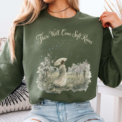 Sweatshirt Military Green / S There Will Come Soft Rains Sara Teasdale Literary Crewneck Sweatshirt The Mystic Eden
