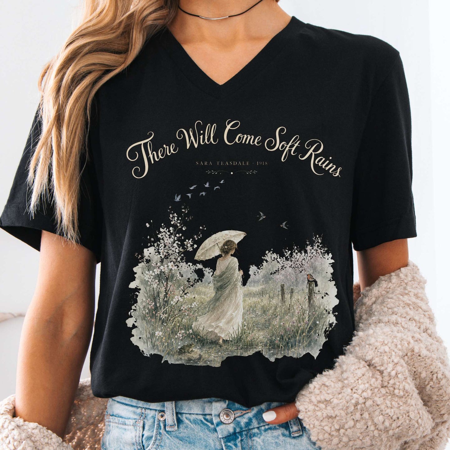 V-neck Black / S There Will Come Soft Rains Sara Teasdale Literary V-Neck The Mystic Eden