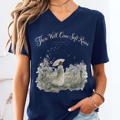 V-neck Navy / S There Will Come Soft Rains Sara Teasdale Literary V-Neck The Mystic Eden