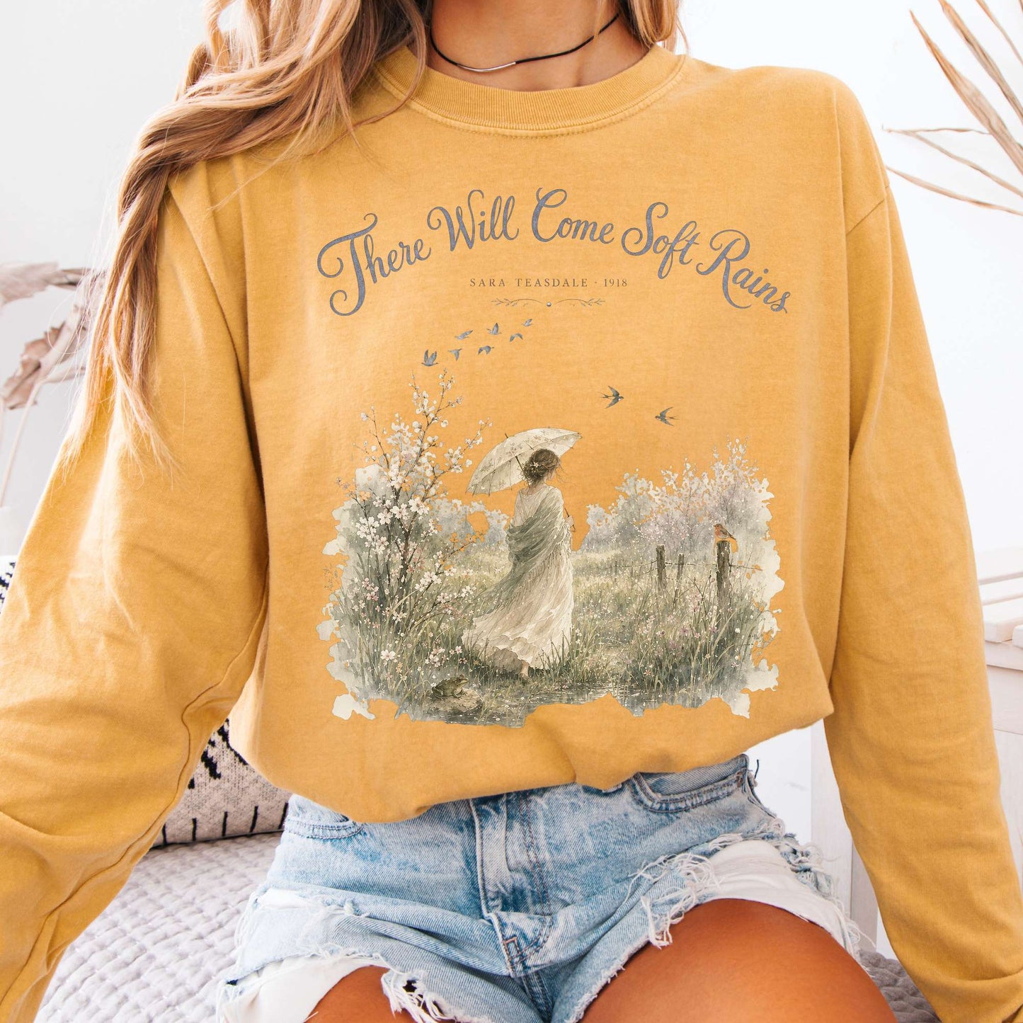 Long-sleeve Mustard / S There Will Come Soft Rains Sara Teasdale Literary Long Sleeve The Mystic Eden