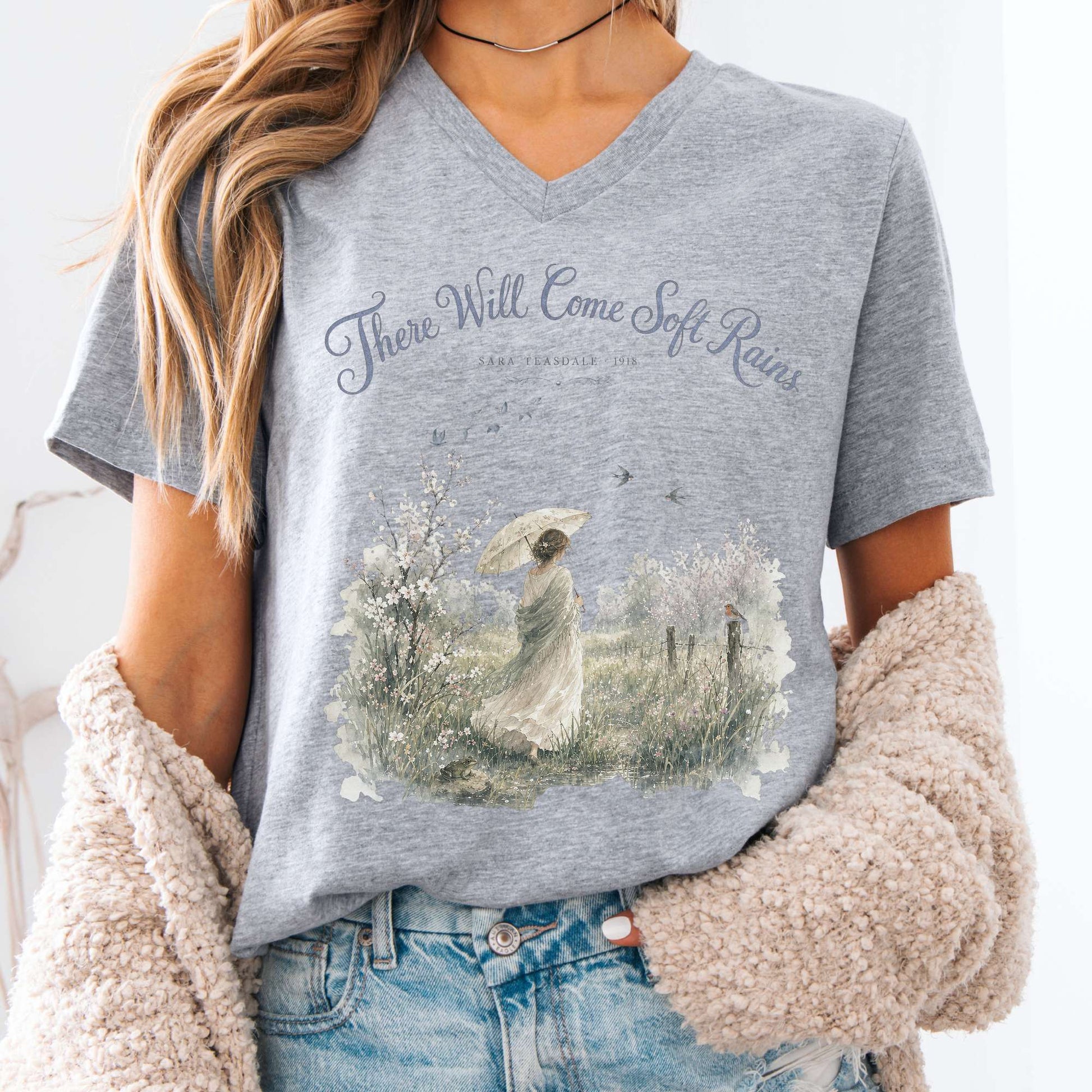 V-neck Athletic Heather / S There Will Come Soft Rains Sara Teasdale Literary V-Neck The Mystic Eden