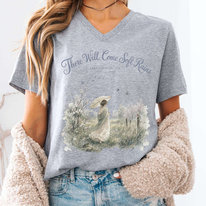 V-neck Athletic Heather / S There Will Come Soft Rains Sara Teasdale Literary V-Neck The Mystic Eden