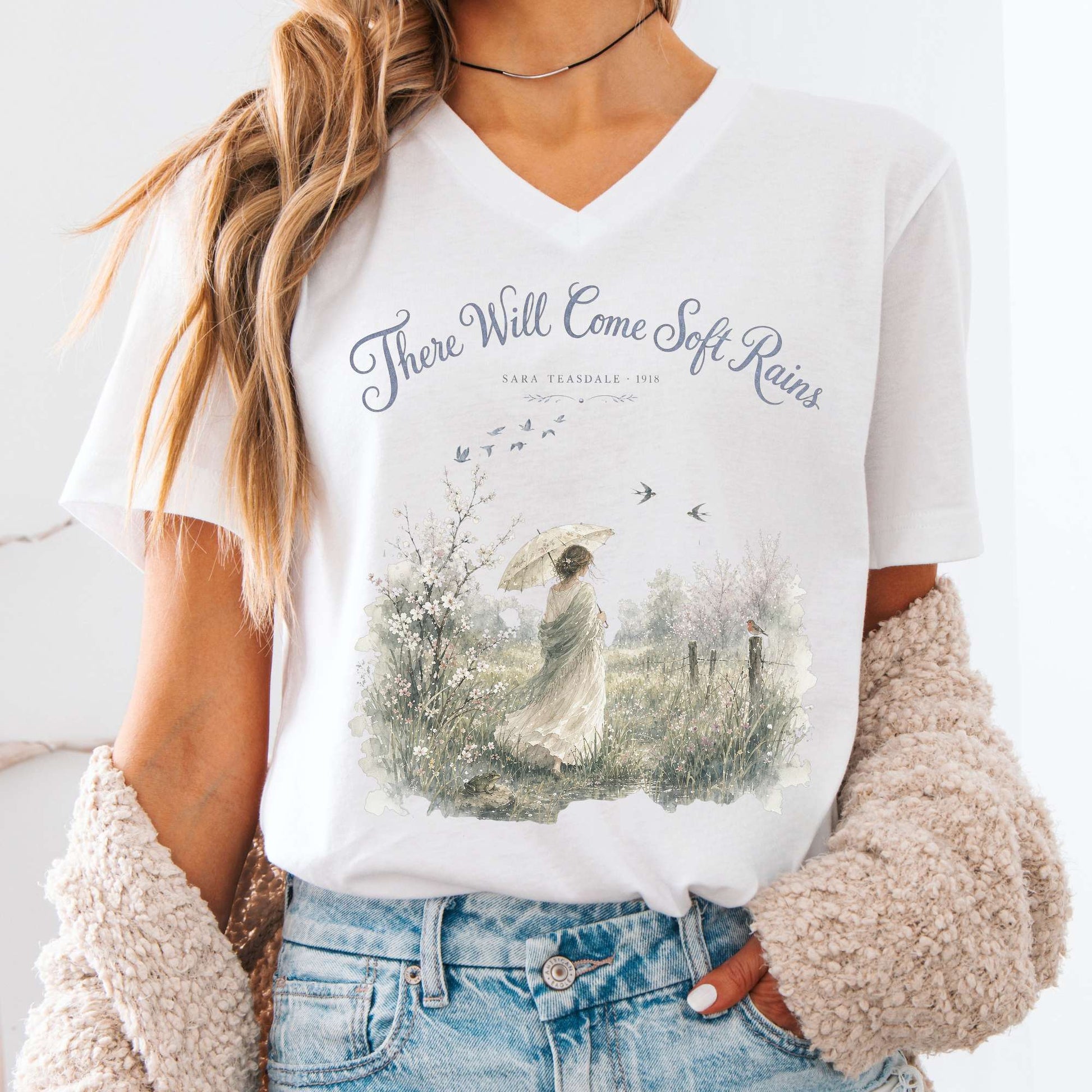 V-neck White / S There Will Come Soft Rains Sara Teasdale Literary V-Neck The Mystic Eden