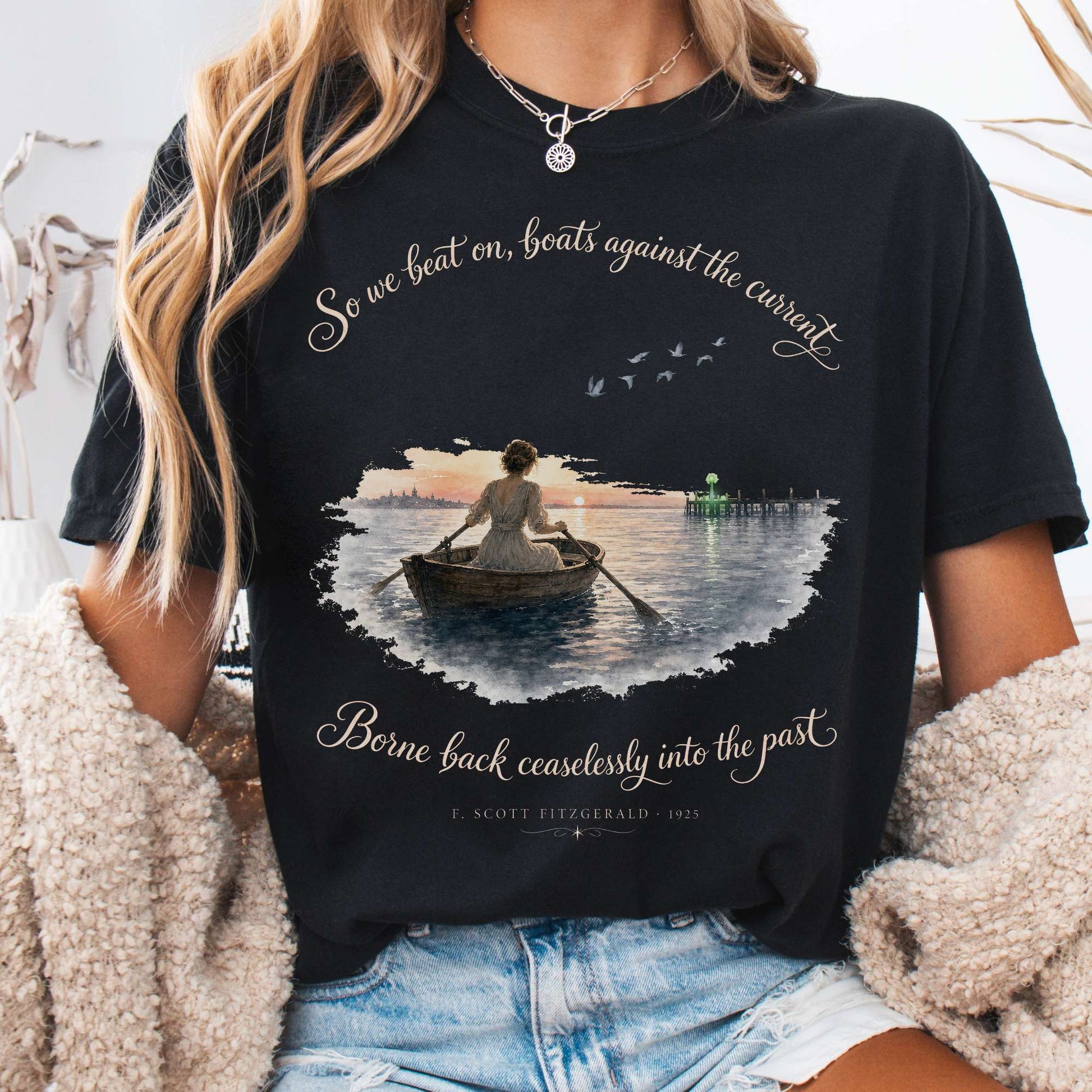 T-Shirt Black / S So We Beat On The Great Gatsby Fitzgerald Literary T-Shirt The Mystic Eden