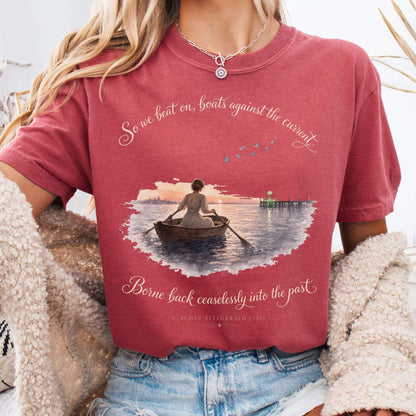 T-Shirt Crimson / S So We Beat On The Great Gatsby Fitzgerald Literary T-Shirt The Mystic Eden