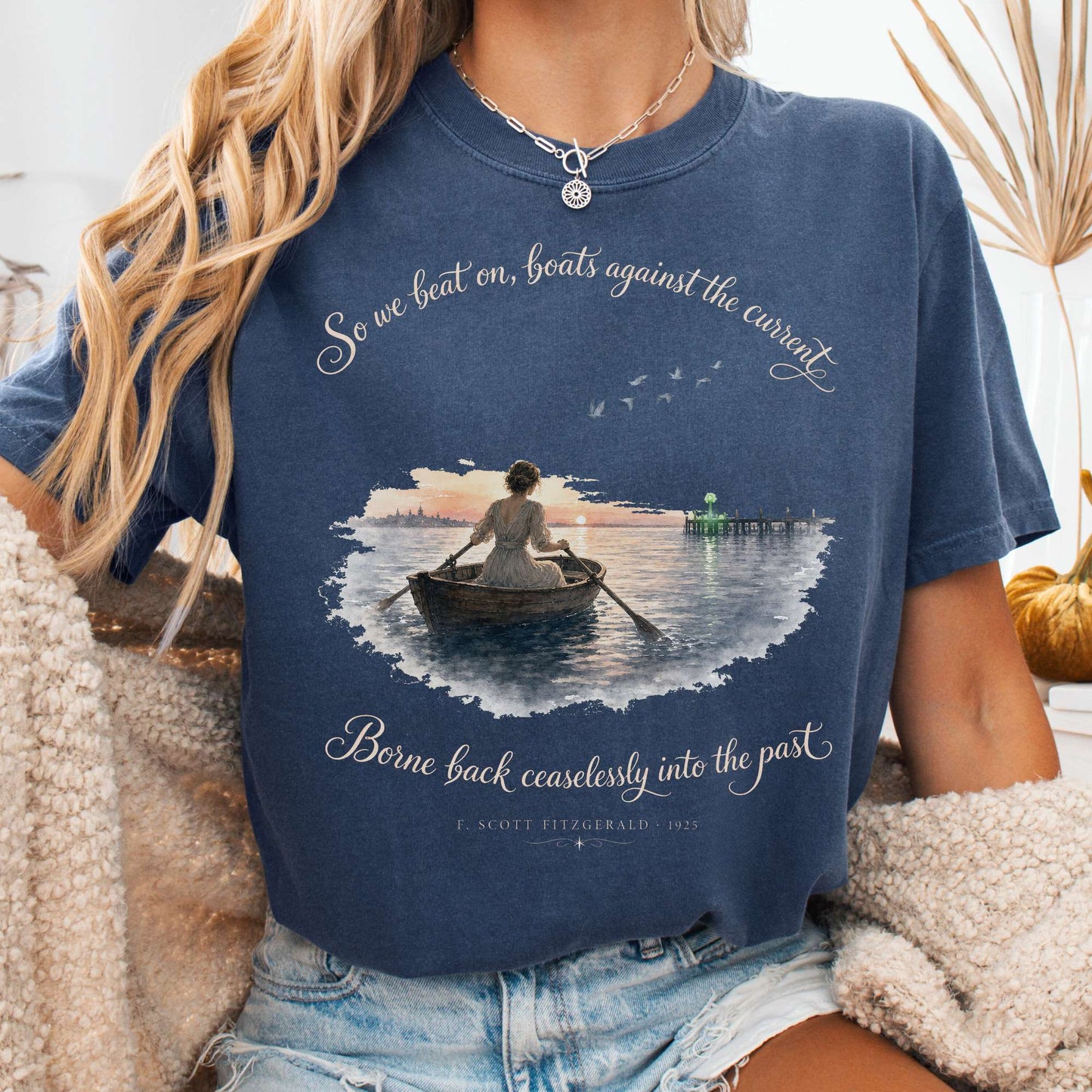 T-Shirt Denim / S So We Beat On The Great Gatsby Fitzgerald Literary T-Shirt The Mystic Eden