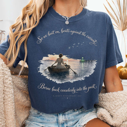 T-Shirt Denim / S So We Beat On The Great Gatsby Fitzgerald Literary T-Shirt The Mystic Eden