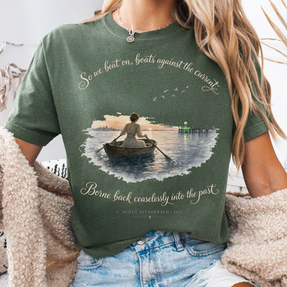T-Shirt Moss / S So We Beat On The Great Gatsby Fitzgerald Literary T-Shirt The Mystic Eden
