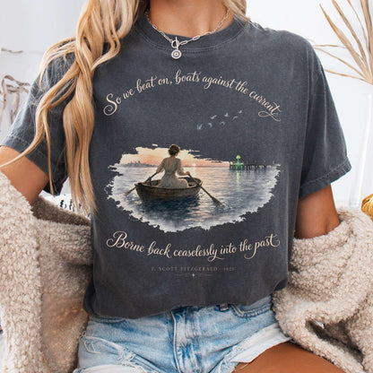 T-Shirt Pepper / S So We Beat On The Great Gatsby Fitzgerald Literary T-Shirt The Mystic Eden