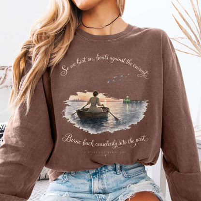 Long-sleeve Espresso / S So We Beat On The Great Gatsby Fitzgerald Literary Long Sleeve The Mystic Eden