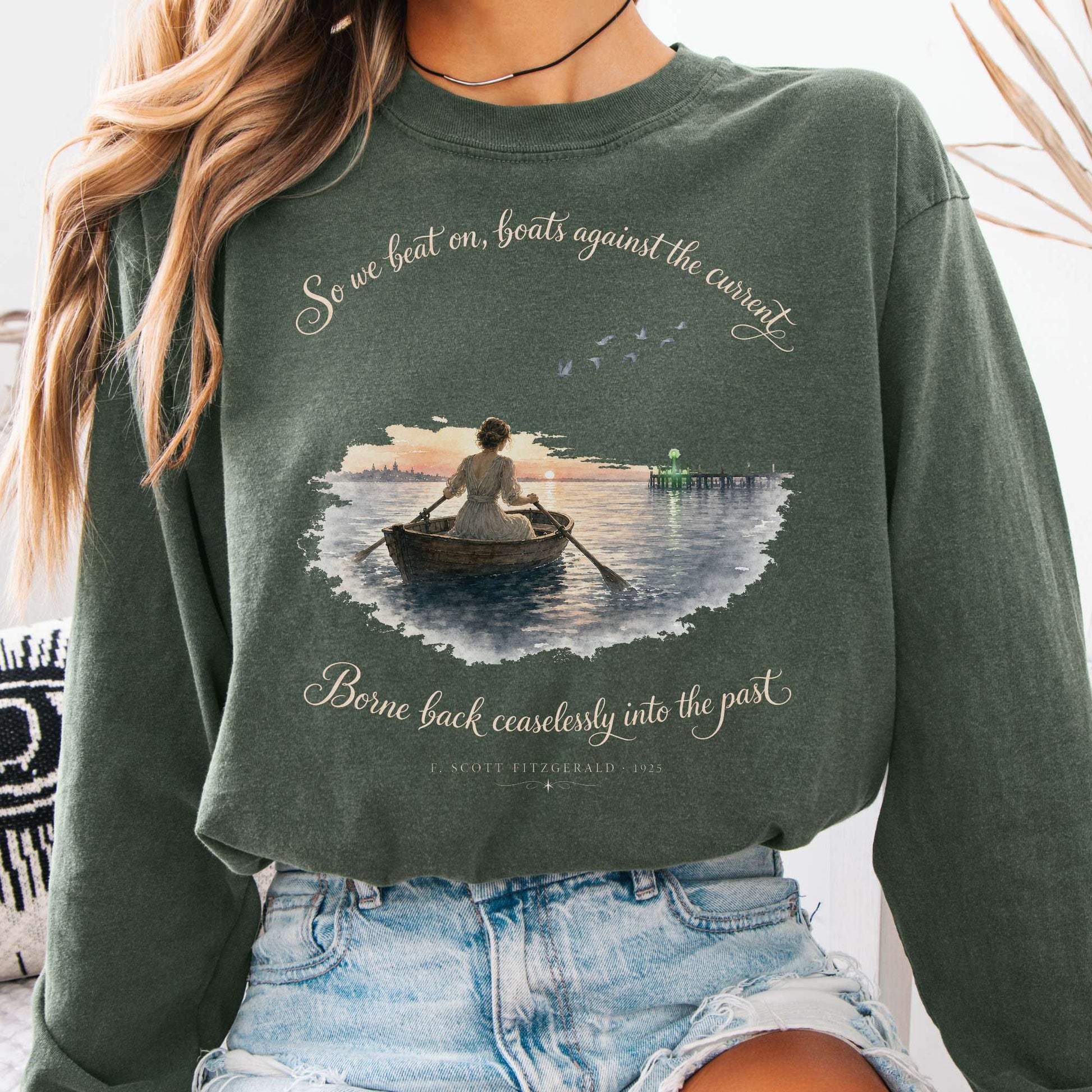 Long-sleeve Hemp / S So We Beat On The Great Gatsby Fitzgerald Literary Long Sleeve The Mystic Eden