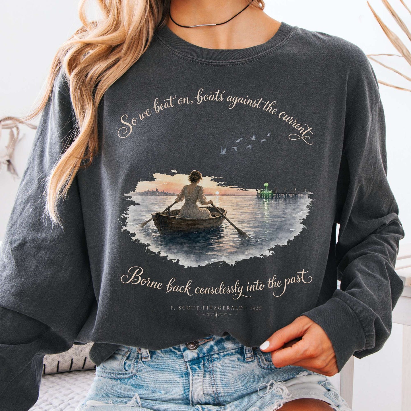 Long-sleeve Pepper / S So We Beat On The Great Gatsby Fitzgerald Literary Long Sleeve The Mystic Eden