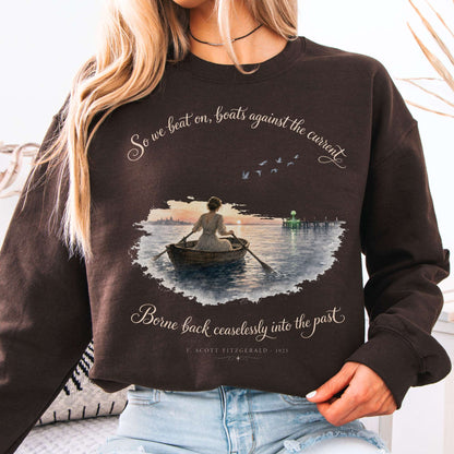 Sweatshirt Dark Chocolate / S So We Beat On The Great Gatsby Fitzgerald Literary Crewneck Sweatshirt The Mystic Eden