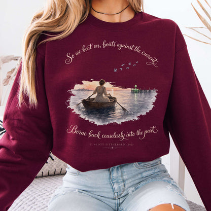 Sweatshirt Maroon / S So We Beat On The Great Gatsby Fitzgerald Literary Crewneck Sweatshirt The Mystic Eden