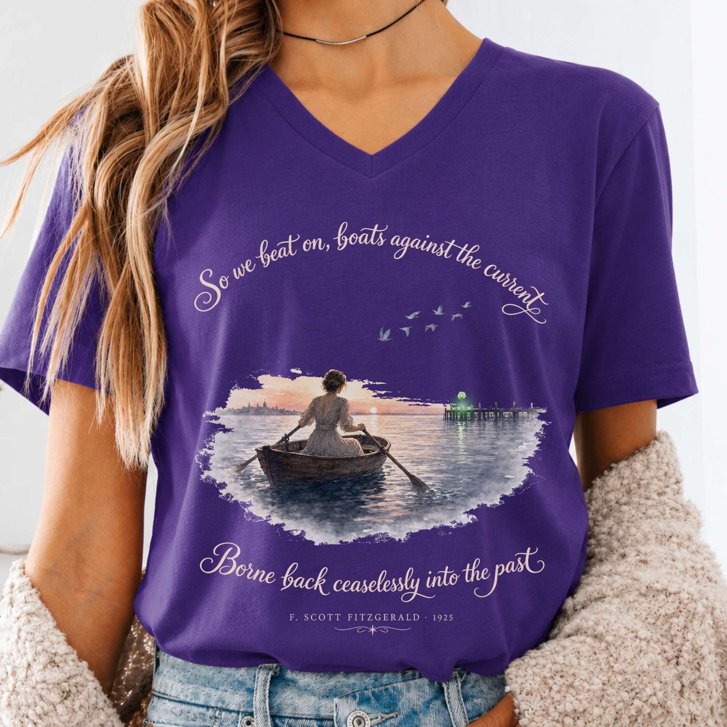 So We Beat On The Great Gatsby Fitzgerald Literary V-Neck