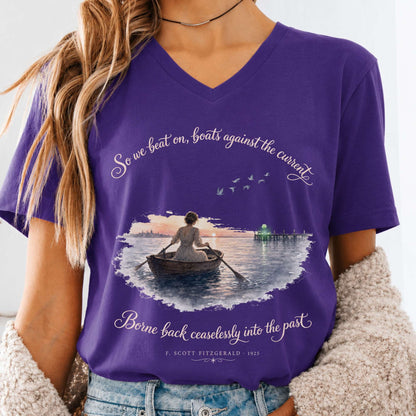 So We Beat On The Great Gatsby Fitzgerald Literary V-Neck