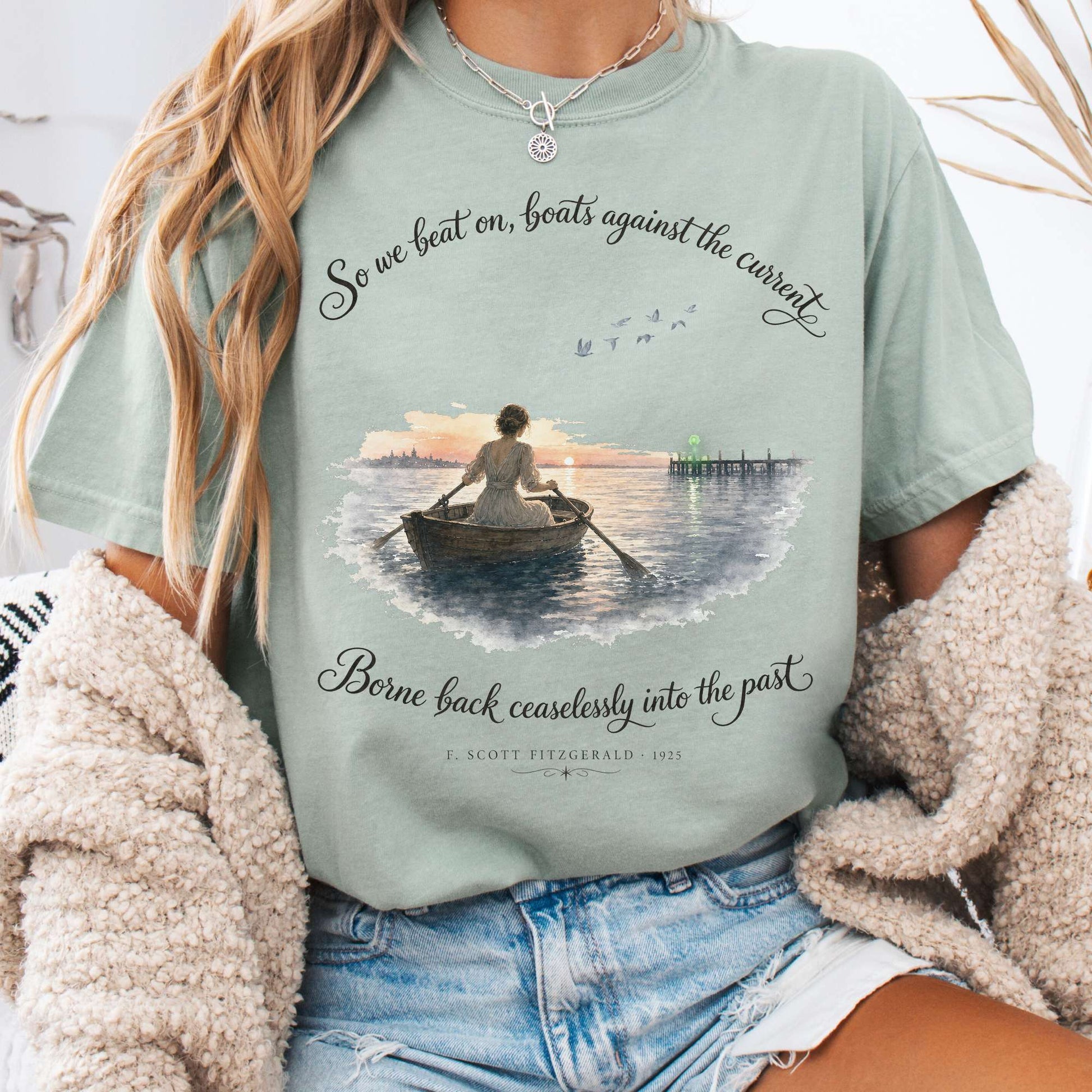 T-Shirt Bay / S So We Beat On The Great Gatsby Fitzgerald Literary T-Shirt The Mystic Eden