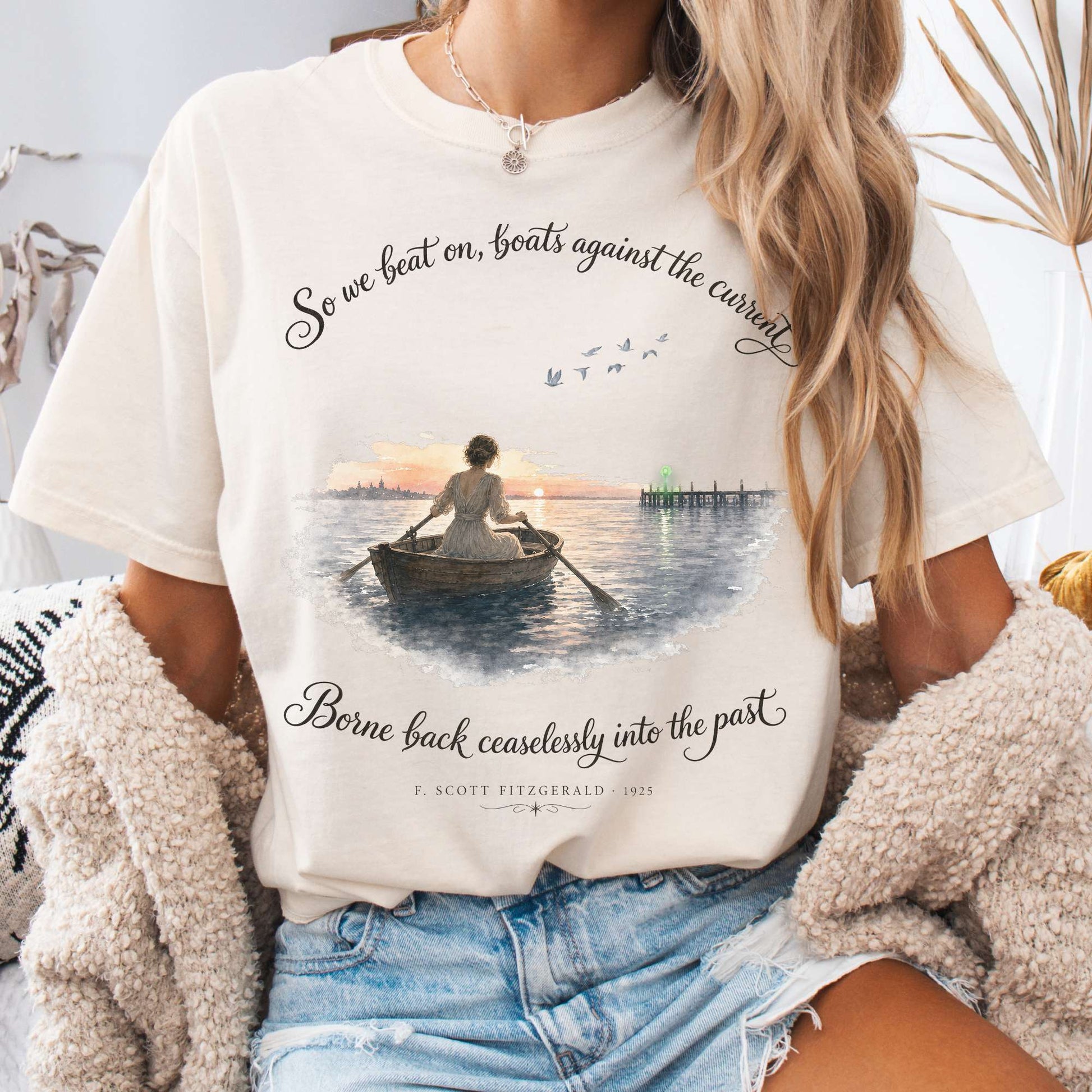 T-Shirt Ivory / S So We Beat On The Great Gatsby Fitzgerald Literary T-Shirt The Mystic Eden