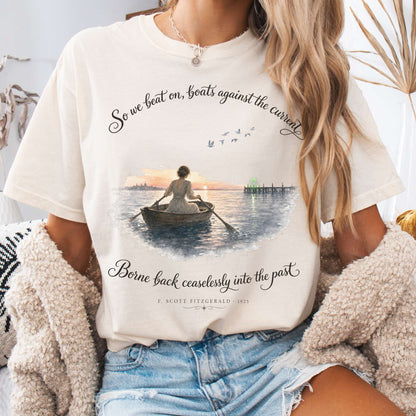T-Shirt Ivory / S So We Beat On The Great Gatsby Fitzgerald Literary T-Shirt The Mystic Eden
