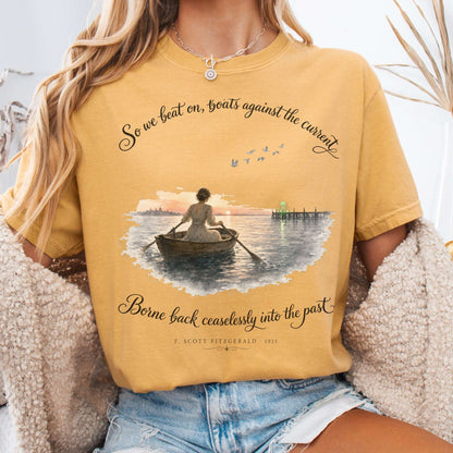 T-Shirt Mustard / S So We Beat On The Great Gatsby Fitzgerald Literary T-Shirt The Mystic Eden