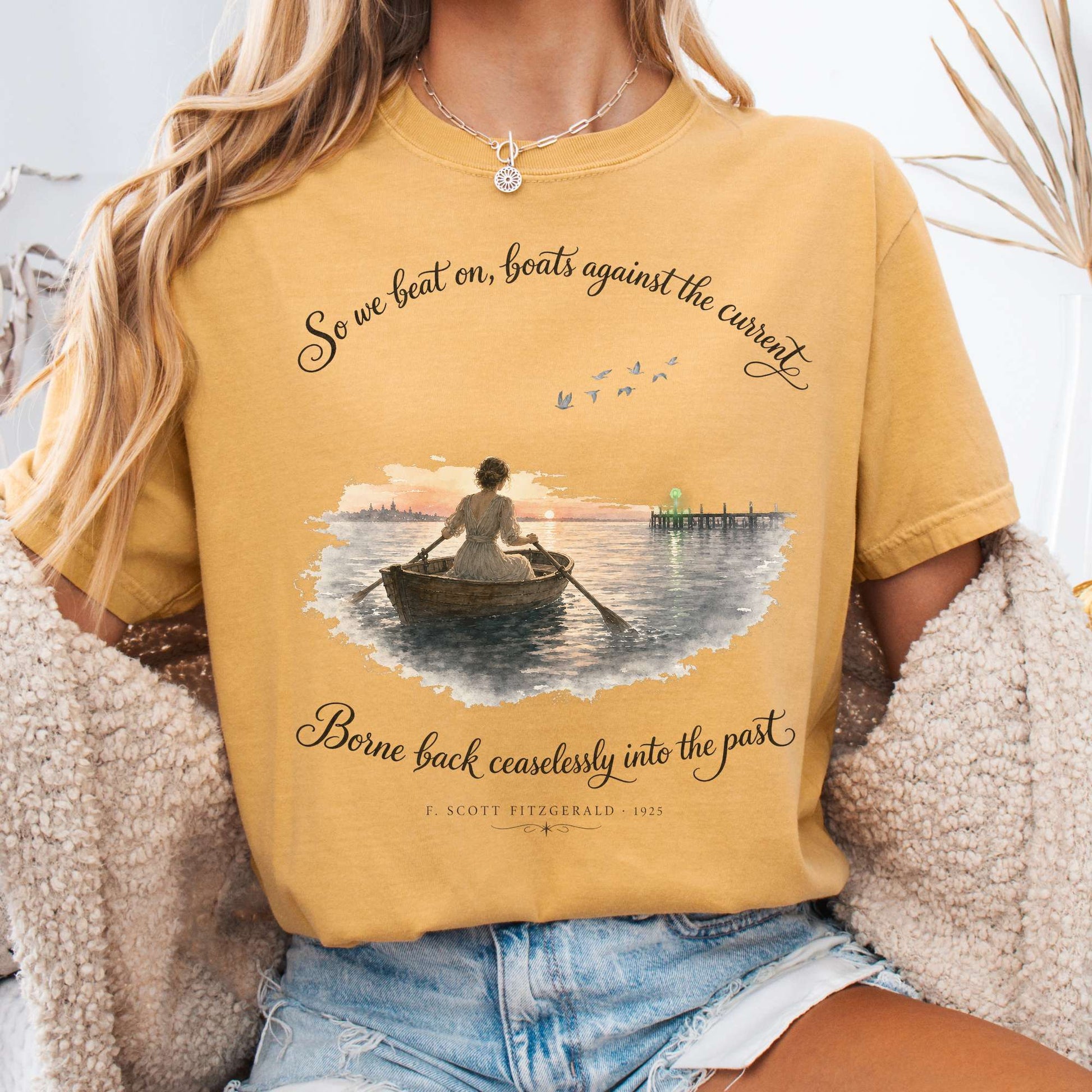 T-Shirt Mustard / S So We Beat On The Great Gatsby Fitzgerald Literary T-Shirt The Mystic Eden