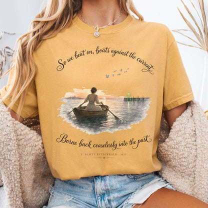 T-Shirt Mustard / S So We Beat On The Great Gatsby Fitzgerald Literary T-Shirt The Mystic Eden