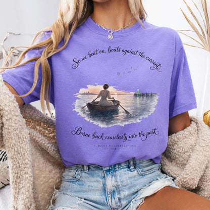 T-Shirt Violet / S So We Beat On The Great Gatsby Fitzgerald Literary T-Shirt The Mystic Eden