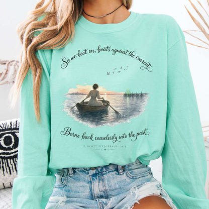 Long-sleeve Island Reef / S So We Beat On The Great Gatsby Fitzgerald Literary Long Sleeve The Mystic Eden