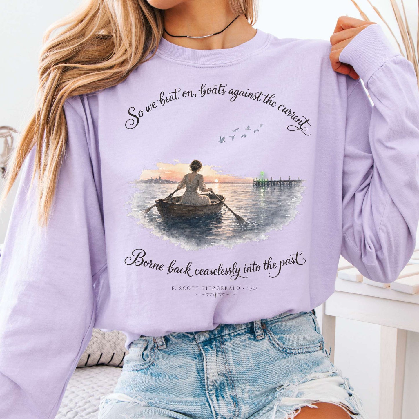 Long-sleeve Orchid / S So We Beat On The Great Gatsby Fitzgerald Literary Long Sleeve The Mystic Eden